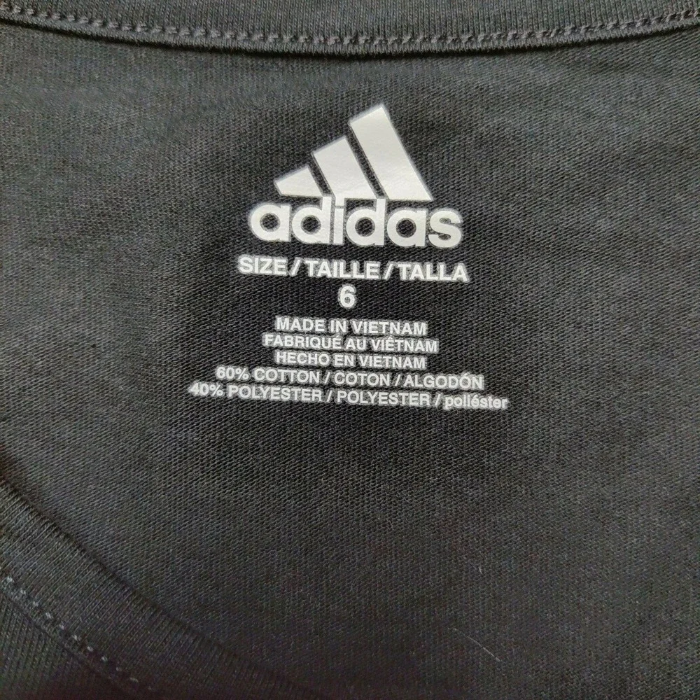 ADIDAS Girls Youth Size 6 Black Graphic Logo Long Sleeve Shirt‎ NEW